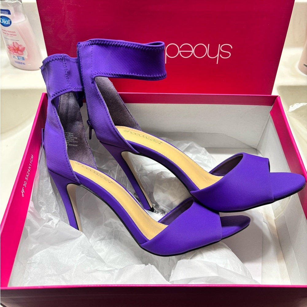 Shoe Dazzle Purple Ankle-Strap Stiletto Heels